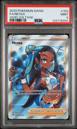 2020 Pokemon Sword & Shield SWSH Full Art Nessa Vivid Voltage #183 PSA 9 Mint - Image 1