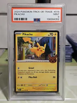 PSA 9 Mint Pikachu Graded Pokemon Card #018 Trick or Trade 1 Swirl 2024 - Image 1