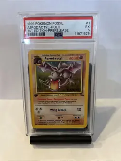 Pokemon TCG Aerodactyl Fossil Holo Rare Card 1/62 PRERELEASE PSA 5 - Image 1