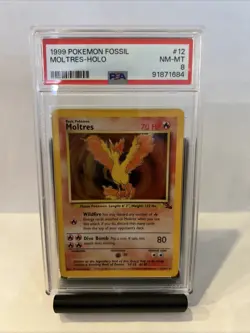 Pokemon TCG Moltres Fossil Holo Card 12/62 PSA 8 - Image 1