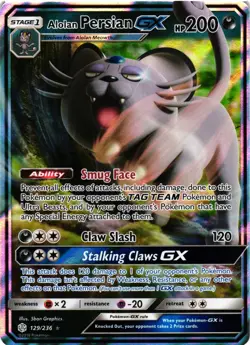 Pokemon TCG Alolan Persian GX Cosmic Eclipse 129/236 Holo Ultra Rare VLP - Image 1