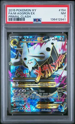 2015 POKEMON XY PRIMAL CLASH #154 FULL ART/M AGGRON EX PSA 7 - Image 1