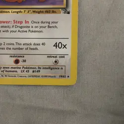 Pokemon TCG Dragonite 19/62 Fossil Rare Non-Holo Card WOTC 1999 - Image 3
