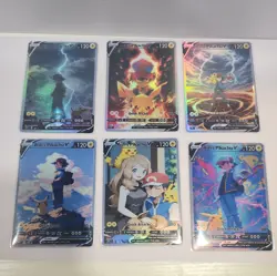 Lot of 6 Custom holo Ash's Pikachu V Pokemon Trading Card sleeved & top loaded - Image 1