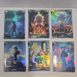 Lot of 6 Custom holo Ash's Pikachu V Pokemon Trading Card sleeved & top loaded - Image 2