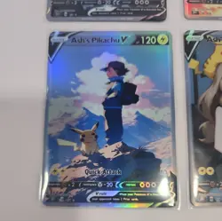 Lot of 6 Custom holo Ash's Pikachu V Pokemon Trading Card sleeved & top loaded - Image 5