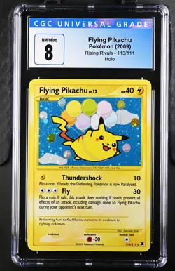 2009 Pokemon Rising Rivals Flying Pikachu Secret Rare Holo #113 CGC 8 NM SWIRL - Image 1
