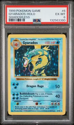 1999 POKEMON BASE SET SHADOWLESS #6 GYARADOS-HOLO PSA 6 - Image 1
