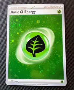Pokemon Basic Grass Energy Cosmo Holo 001 with Multiple Swirls - Image 1