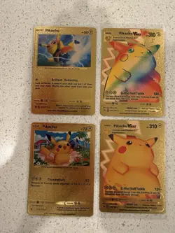 Pokemon Pikachu Gold Cards Lot of 4 – VMAX & Promo – Collectible Set - Image 1