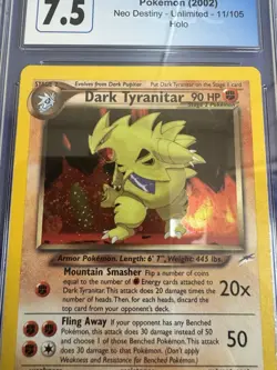 2002 Pokemon Neo Destiny Unlimited DARK TYRANITAR 11/105 Holo CGC 7.5 NM+ - Image 2