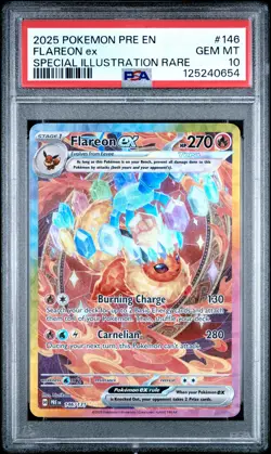 2025 POKEMON PRE EN-PRISMATIC EVOLUTIONS #146 FLAREON EX PSA 10 - Image 1
