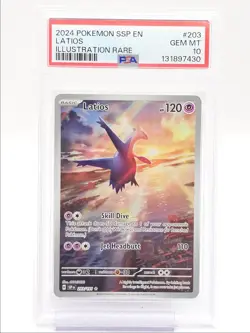 LATIOS 2024 POKEMON SURGING SPARKS ILLUSTRATION RARE GEM 203/191 PSA 10 Q1739 - Image 1