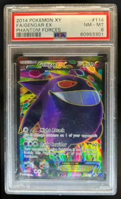 2014 Pokemon XY Phantom Forces Gengar EX FA Full Art #114/119 PSA 8 - Image 1
