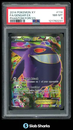 2014 POKEMON XY PHANTOM FORCES #114/119 GENGAR EX FULL ART PSA 8 - Image 1