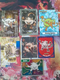 Mankey Fan Art Bundle of 7 Peruvian Cards + Stickers NOT Official Pokemon PL-NM - Image 1