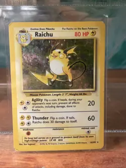 1999 Pokemon TCG Raichu Base Set Holo Rare Card 14/102 - Image 1