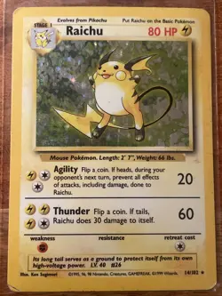 1999 Pokemon TCG Raichu Base Set Holo Rare Card 14/102 - Image 2