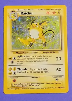 Raichu 14/102 Base Set Holo Rare Pokemon Card Unlimited 1999 - Image 1