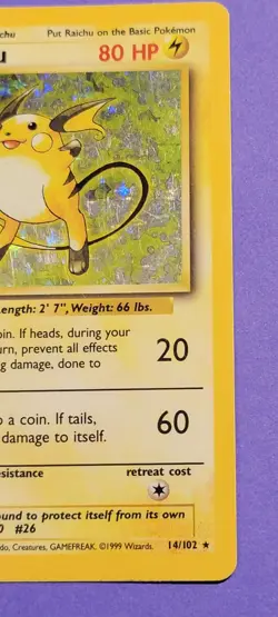 Raichu 14/102 Base Set Holo Rare Pokemon Card Unlimited 1999 - Image 4