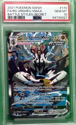 2021 POKEMON SWSH BATTLE STYLES SECRET FULL ART/RAPID STRIKE URSHIFU VMAX PSA 10 - Image 1