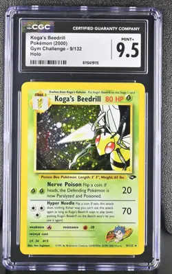 CGC 9.5 MINT+ Koga's Beedrill 2000 Gym Challenge 9/132 Holo Pokemon Card - Image 1