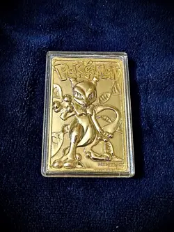 1999 Pokemon Mewtwo Metal Card Bar Gold-Plated Burger King Promo w/ Case. - Image 1