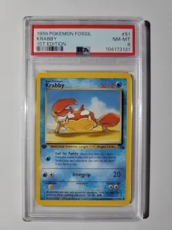 Krabby 51/62 Fossil 1st Edition PSA 8 Pokemon - Image 1
