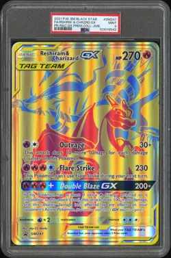 2021 POKEMON SM BLACK STAR PROMO JUMBO FULL ART/RESHIRAM & CHARIZARD GX PSA 9 - Image 1