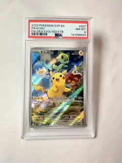 2023 POKEMON SVP EN-SV BLACK STAR PROMO PIKACHU #027 PALDEA EVOLVED ETB PSA 8 - Image 1