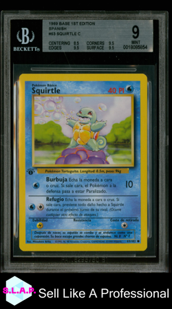 SQUIRTLE POKEMON 63/102 1999 BASE 1ST EDITION NORMAL SPANISH BECKETT 9 - Image 1