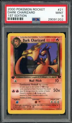 2000 Pokemon Rocket #21 Dark Charizard 1st Edition PSA 9 MINT - Image 1