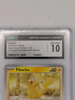 CGC GEM MINT 10 Pikachu Pokemon Card #214 Black Star Promo Illustration Contest - Image 3