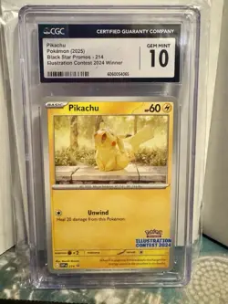 CGC GEM MINT 10 Pikachu Pokemon Card #214 Black Star Promo Illustration Contest - Image 1
