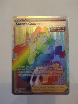 Karen's Conviction Rainbow Rare Art Single Strike Pokemon Card - Image 1