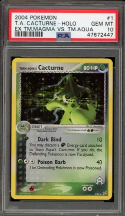 Pokemon Team Aqua's Cacturne EX TM Magma Vs TM Aqua Holo Rare #1 PSA 10 Gem Mint - Image 1