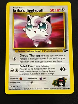 Erika's Jigglypuff 69/132 - Gym Challenge Vintage WOTC Pokemon TCG Card LP - Image 1