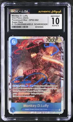 Monkey D. Luffy SR #OP02-062 One Piece Paramount War CGC 10 Auto 9 2X Signed - Image 1