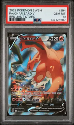 2022 POKEMON SWORD & SHIELD BRILLIANT STARS #154 FULL ART/CHARIZARD V PSA 10 - Image 1