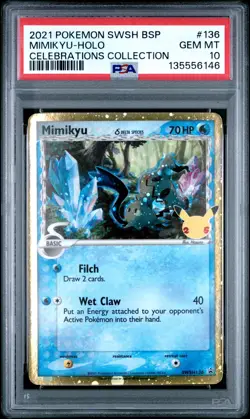 PSA 10 MIMIKYU SWSH136 Delta Species Celebrations Promo Black Star Pokemon 25th - Image 1