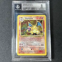1999 Pokemon Base Set Unlimited #4 Charizard Holo R BGS 8 NM-MT TCG - Image 1