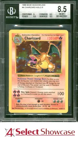 1999 POKEMON BASE SET SHADOWLESS #4 CHARIZARD HOLO BGS 8.5 - Image 1