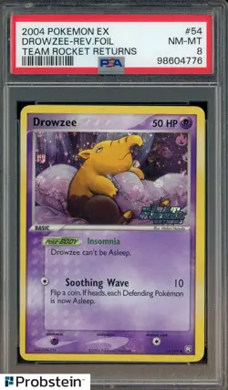 2004 Pokemon EX Team Rocket Returns #54 Drowzee Reverse Foil PSA 8 NM-MT - Image 1