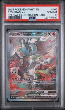 2025 Pokemon White Flare EN Reshiram Ex Special Illustration Rare #166 PSA 10 - Image 1
