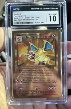 CGC 10 Gem Mint Charizard 4/102 Celebrations UPC Gold Metal Pokemon Card - Image 1
