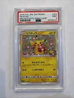 PSA 9 Pikachu 20th Anniversary Camp 224/SM-P Promo Pokemon Card Japanese - Image 1
