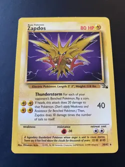 Zapdos Fossil Set 30/62 Excellent Rare Non Holo Pokemon Card 1999. LP. - Image 1