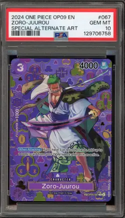 One Piece CCG Zoro-Juurou Special Alternate Art OP05-067 PSA 10 Gem Mint - Image 1