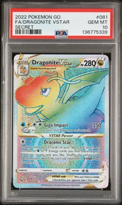 2022 POKEMON GO SECRET #081 FULL ART/DRAGONITE VSTAR PSA 10 - Image 1