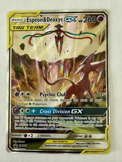 Pokemon TCG Espeon & Deoxys GX Tag Team SM240 Sun & Moon Black Star Promo EX - Image 1